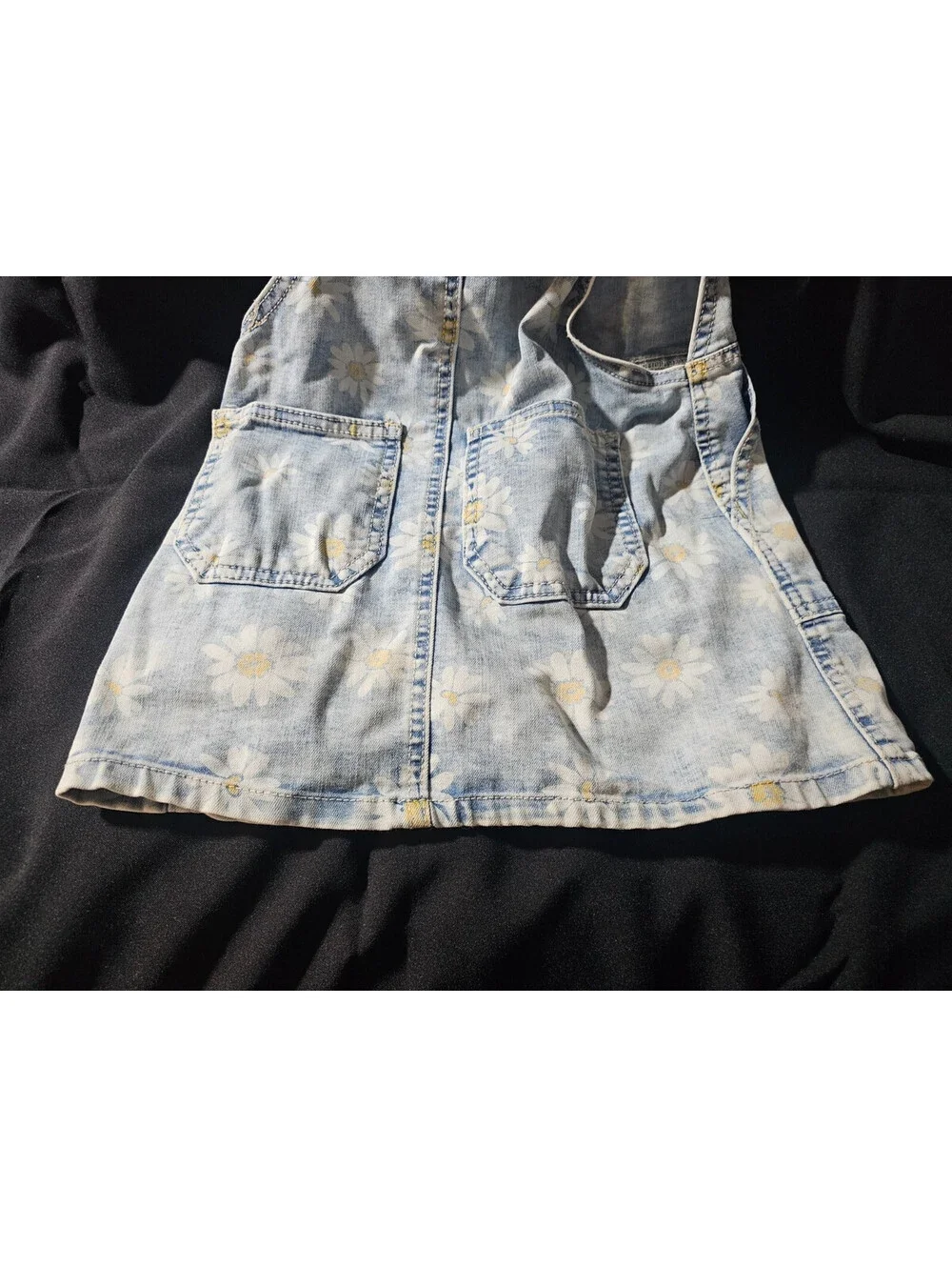 Girl's Cat & Jack Daisy Floral Overalls Dress Acid Wash Denim Size XS 4/5 Blue